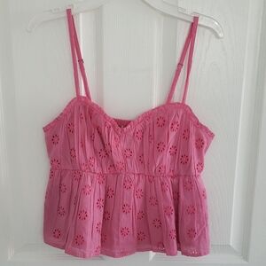 Hollister Pink Eyelet Peplum Cami